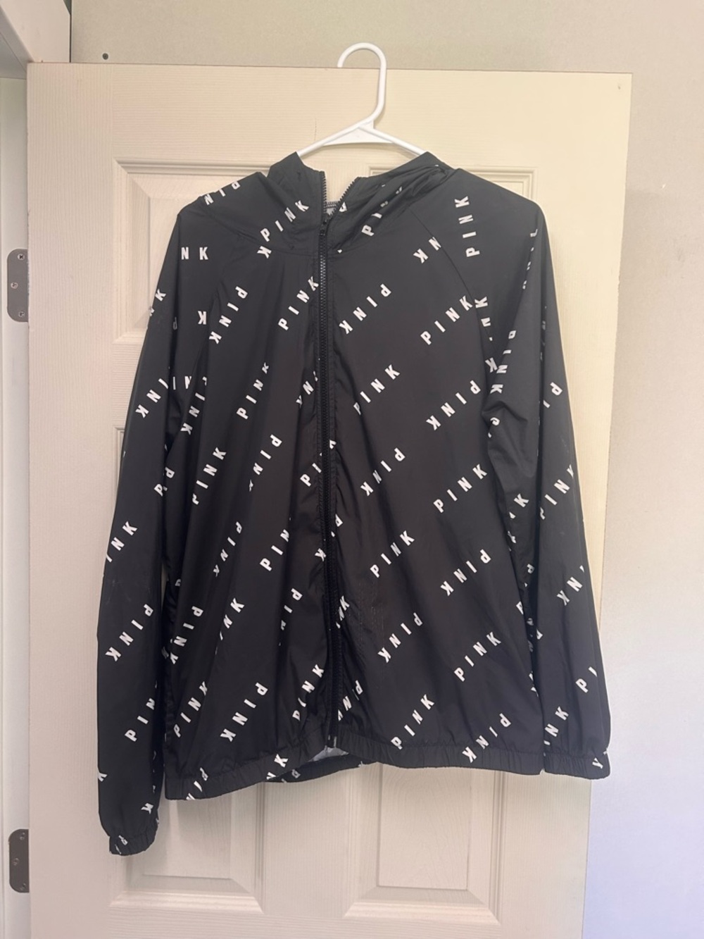 PINK Victoria's Secret Black Logo Windbreaker Jacket with Hood